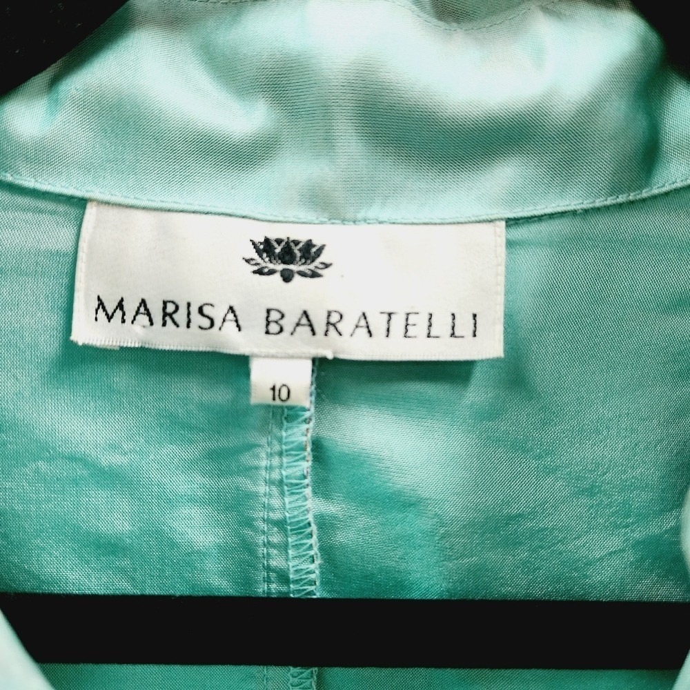 Marisa Baratelli Aqua Blue 100% Thai Silk Button Up Blouse Top Size 10 - Picture 7 of 8